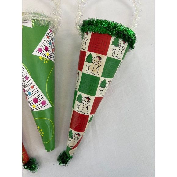 Vintage Christmas Candy Holder Cones Santa Christmas Tree Snowman - Picture 4 of 9
